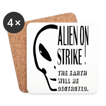 Alien Kopf Streik Sprüche Ufo Klima Umwelt Shirt - Untersetzer (4er-Set) - Weiß - Vorne
