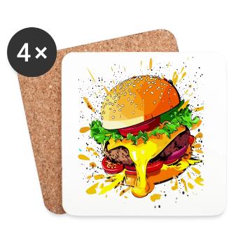 Extra Käse Burger Cheeseburger - Untersetzer (4er-Set) - Weiß - Vorne