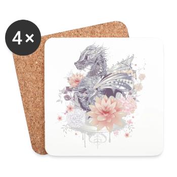 wunderschöner Drache im japanischen Stil & Blüten - Untersetzer (4er-Set) - Weiß - Vorne