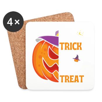 Halloween-Geschenk "Süßes oder Saures" - Untersetzer (4er-Set) - Weiß - Vorne