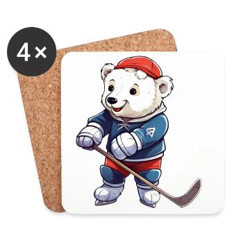Joueur de hockey Polar Bear - Dessous de verre (lot de 4) - blanc - Devant