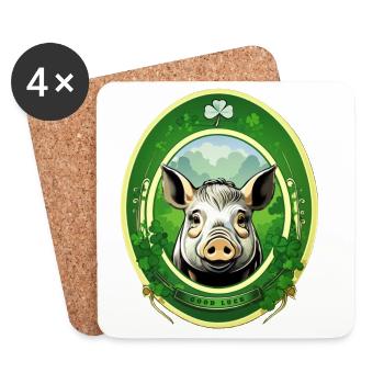 Lucky pig with shamrocks - Coasters (set of 4) - white - Front