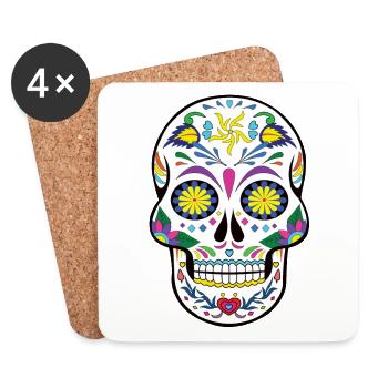 Bunte Zuckerschädel Blumenkunst day of the dead - Untersetzer (4er-Set) - Weiß - Vorne