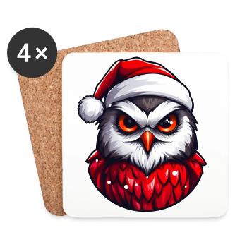 Weihnachtseule im Santa Outfit - Untersetzer (4er-Set) - Weiß - Vorne
