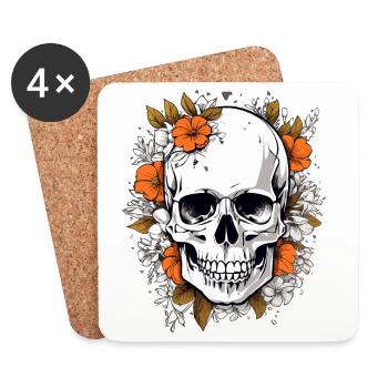 Crâne avec des fleurs - Dessous de verre (lot de 4) - blanc - Devant