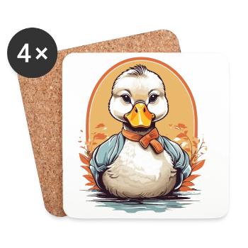Cute duck with bow - Coasters (set of 4) - white - Front