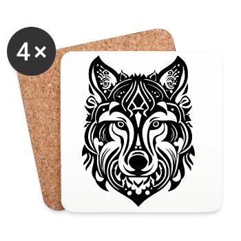 Tête de loup noir - Dessous de verre (lot de 4) - blanc - Devant