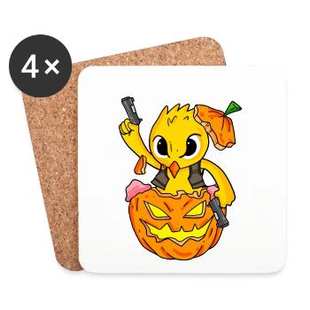 Une nana d’Halloween explose une citrouille drôle - Dessous de verre (lot de 4) - blanc - Devant