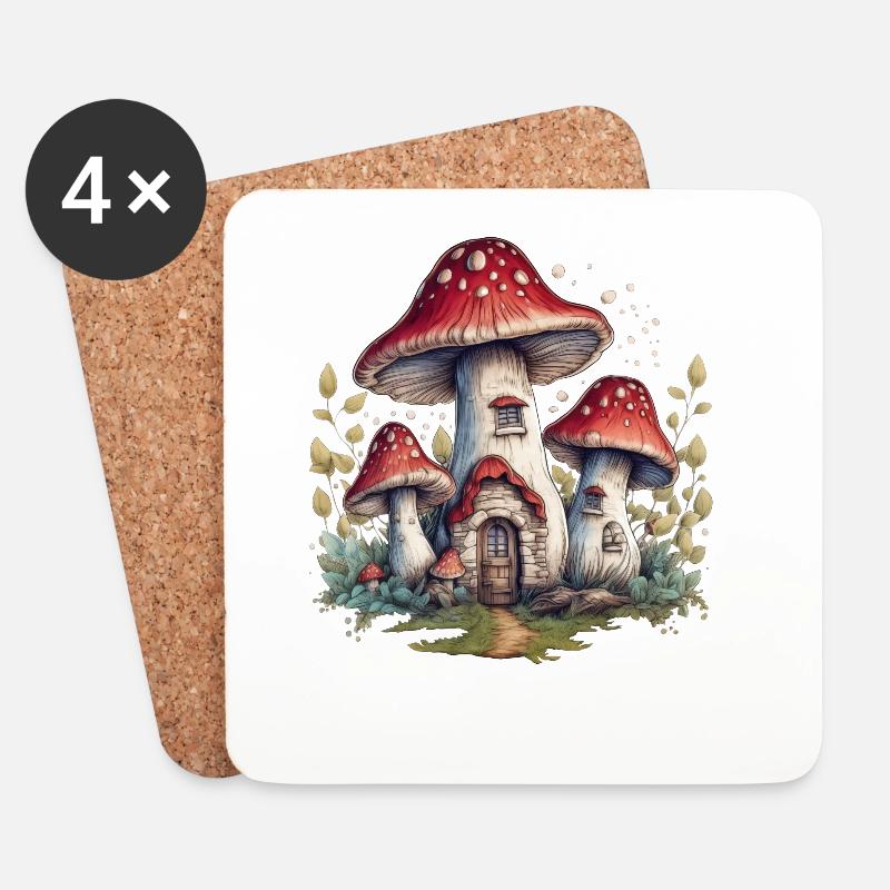 Aesthetic Cottagecore Goblincore, Toadstool Mushroom - Coasters (set of 4) - white