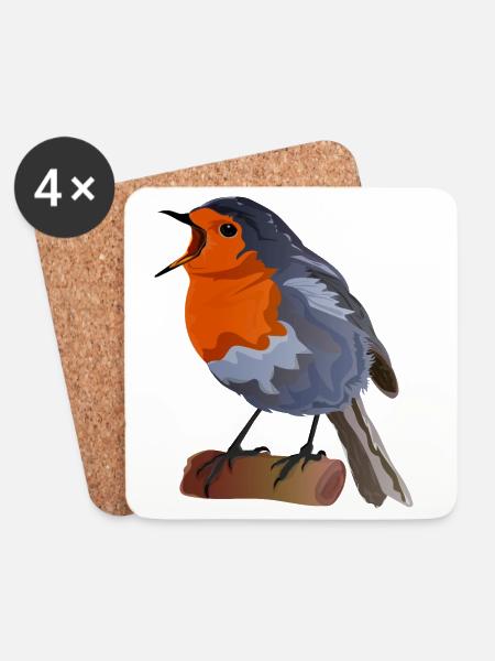Robin Bird Illustration über Textil - Untersetzer (4er-Set) - Weiß