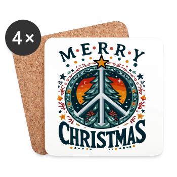 Frieden Weihnachtsbaum Frohe Weihnachten - Untersetzer (4er-Set) - Weiß - Vorne