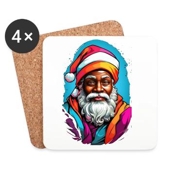 Père Noël festif avec écharpe colorée - Dessous de verre (lot de 4) - blanc - Devant