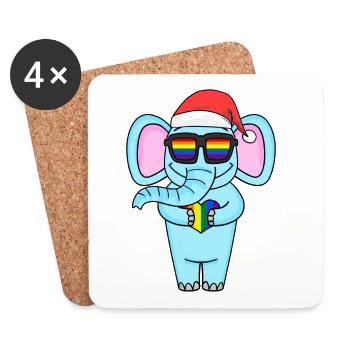 Éléphant Noël arc-en-ciel couleur Broh - Dessous de verre (lot de 4) - blanc - Devant