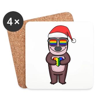 Sloth Christmas Rainbow Colorful - Coasters (set of 4) - white - Front