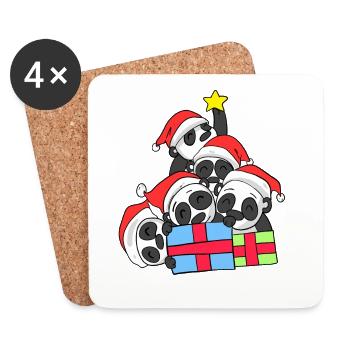 Pandas avec cadeaux - Sapin de Noël - Dessous de verre (lot de 4) - blanc - Devant