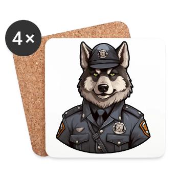 Loup policier - Dessous de verre (lot de 4) - blanc - Devant