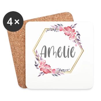 Amelie Girl Name Baby Gift - Coasters (set of 4) - white - Front