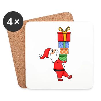 Père Noël avec cadeaux - Noël - Dessous de verre (lot de 4) - blanc - Devant