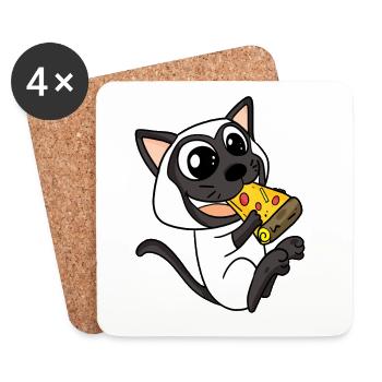 Siamkatze Katze Pizza - Untersetzer (4er-Set) - Weiß - Vorne