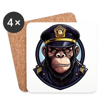 Police des singes - Dessous de verre (lot de 4) - blanc - Devant