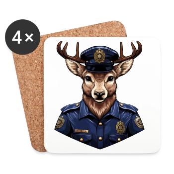 Hirsch Polizei - Untersetzer (4er-Set) - Weiß - Vorne