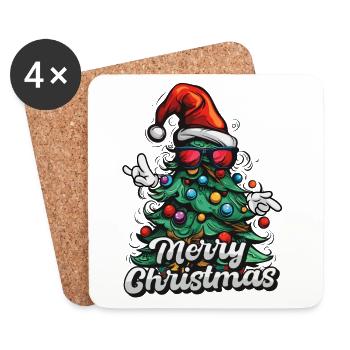 Merry Christmas – Christmas tree with sunglasses - Coasters (set of 4) - white - Front