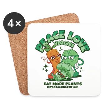 Peace love veggies - eat more plants - Coasters (set of 4) - white - Front