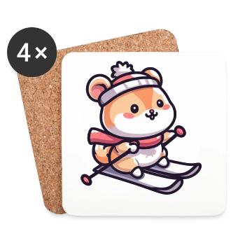 Hamster mignon au ski - Vacances au ski dans le - Dessous de verre (lot de 4) - blanc - Devant