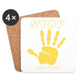 Stop Parle à ma main- Design de main drôle - Dessous de verre (lot de 4) - blanc - Devant