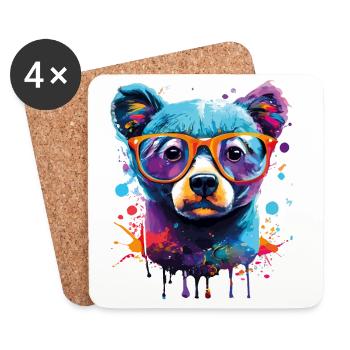 Ours coloré - Ours brun Ours en peluche - Grizzly - Dessous de verre (lot de 4) - blanc - Devant