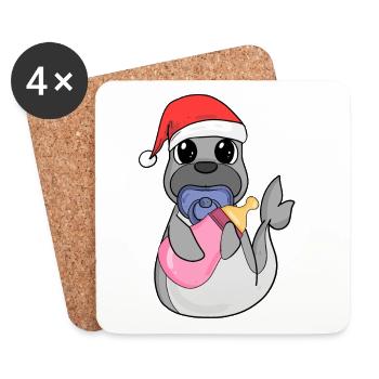 Bébé Lion de mer Noël - Dessous de verre (lot de 4) - blanc - Devant
