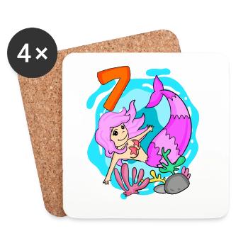 Fille 7 ans 7e anniversaire sirène - Dessous de verre (lot de 4) - blanc - Devant