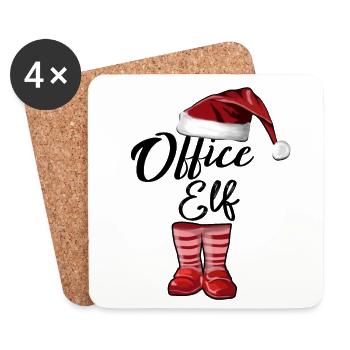 Elfe de bureau – Un design de Noël drôle - Dessous de verre (lot de 4) - blanc - Devant
