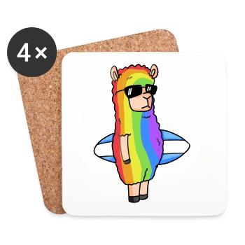 Alpaka Regenbogen Weihnachten - Untersetzer (4er-Set) - Weiß - Vorne