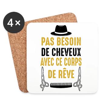 Chauve Cadeau Humour Citation Drôle - Dessous de verre (lot de 4) - blanc - Devant