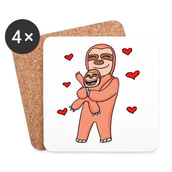 Famille de paresseux - Paresseux avec bébé - Paresseux - Dessous de verre (lot de 4) - blanc - Devant