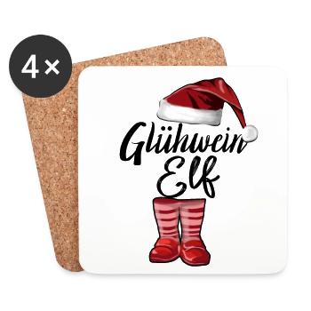 Weihnachten Glühwein Elf: Wichtelgeschenke - Untersetzer (4er-Set) - Weiß - Vorne