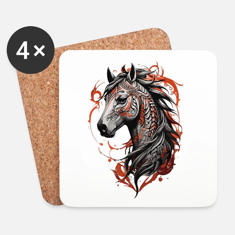 Pferdekopf Majestätisches Stammespferd Tattoo - Untersetzer (4er-Set) - Weiß