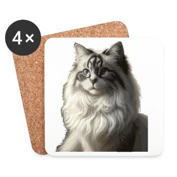 Fluffiges Katzengesicht Porträt - Untersetzer (4er-Set) - Weiß - Vorne
