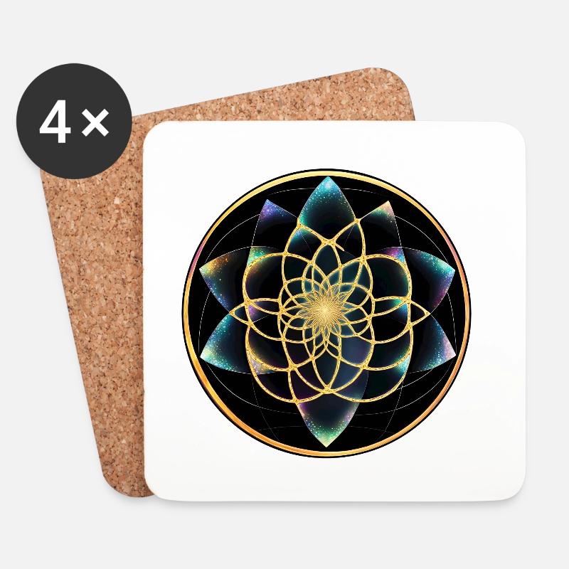 Goldenes Mandala Geometrie - Untersetzer (4er-Set) - Weiß