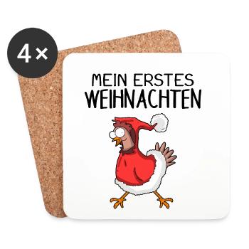 Weihnachtshuhn Frohe Weihnachten Huhn Baby Spruch - Untersetzer (4er-Set) - Weiß - Vorne