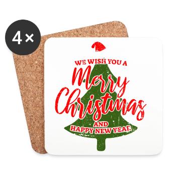 Merry Christmas Tree Cheer - Coasters (set of 4) - white - Front