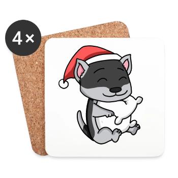 Siberian Husky Hund Tier Weihnachten - Untersetzer (4er-Set) - Weiß - Vorne