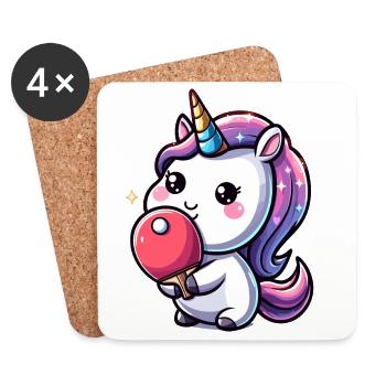 Unicorn Unicorn with Table Tennis Racket - Coasters (set of 4) - white - Front