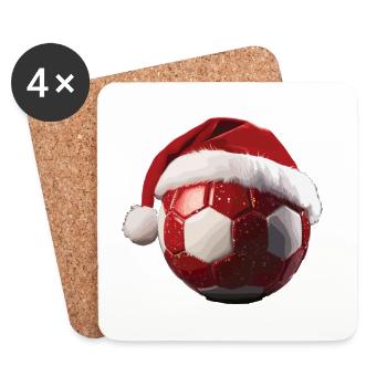 Fußball Weihnachten Weihnachtsmütze ball - Untersetzer (4er-Set) - Weiß - Vorne