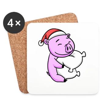 Pig Cute Tired Christmas - Coasters (set of 4) - white - Front