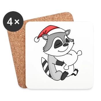 raton laveur mignon fatigué Noël - Dessous de verre (lot de 4) - blanc - Devant