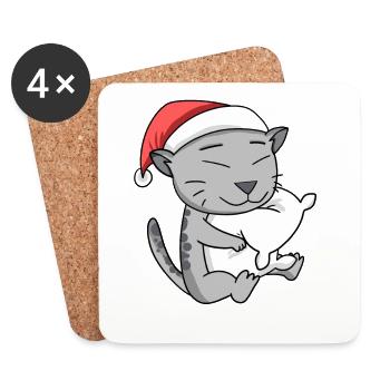 Cat Cute Egyptian Mau Tired Christmas - Coasters (set of 4) - white - Front