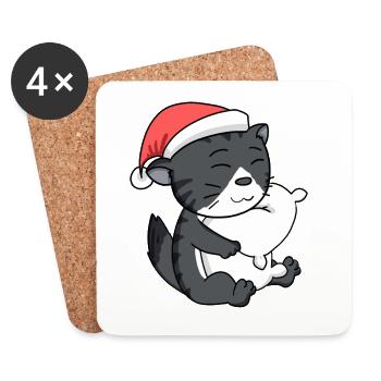 Chat, Mignon, Chat De La Forêt Norvégienne, Fatigué - Dessous de verre (lot de 4) - blanc - Devant