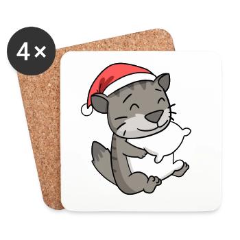 Chat Mignon Chat Sibérien Fatigué Noël - Dessous de verre (lot de 4) - blanc - Devant